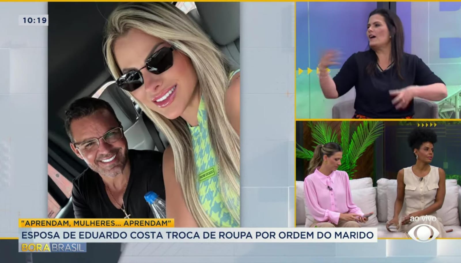 Eduardo Costa foi assunto durante o Bora Brasil e as apresentadoras da atração não pouparam críticas. Cynthia Martins e Patrícia Rocha comandam a atração matinal (Créditos: Reprodução/Band)