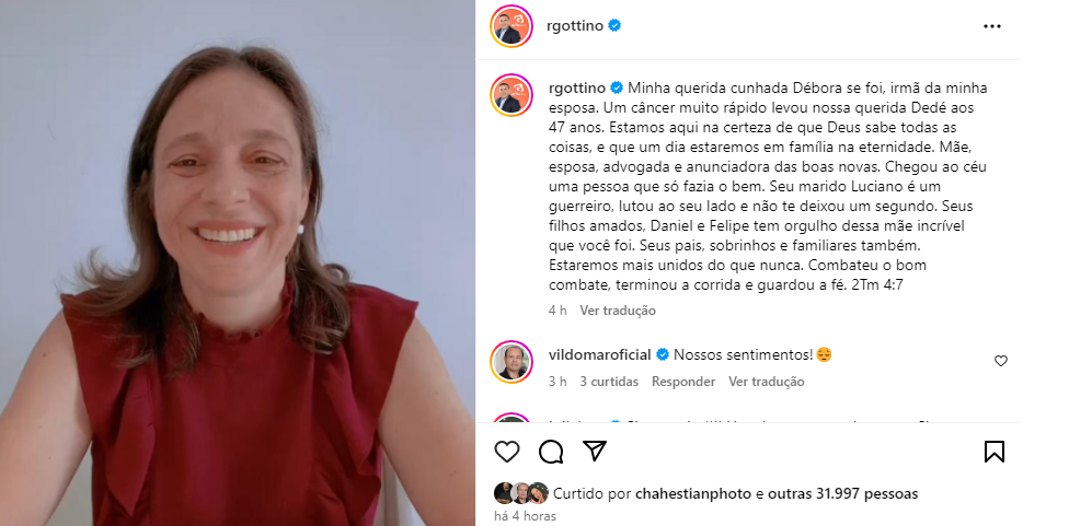 Reinaldo Gottino usou as redes sociais para desabafar e revelar a morte de parente próxima (Créditos: Reprodução/Instagram)