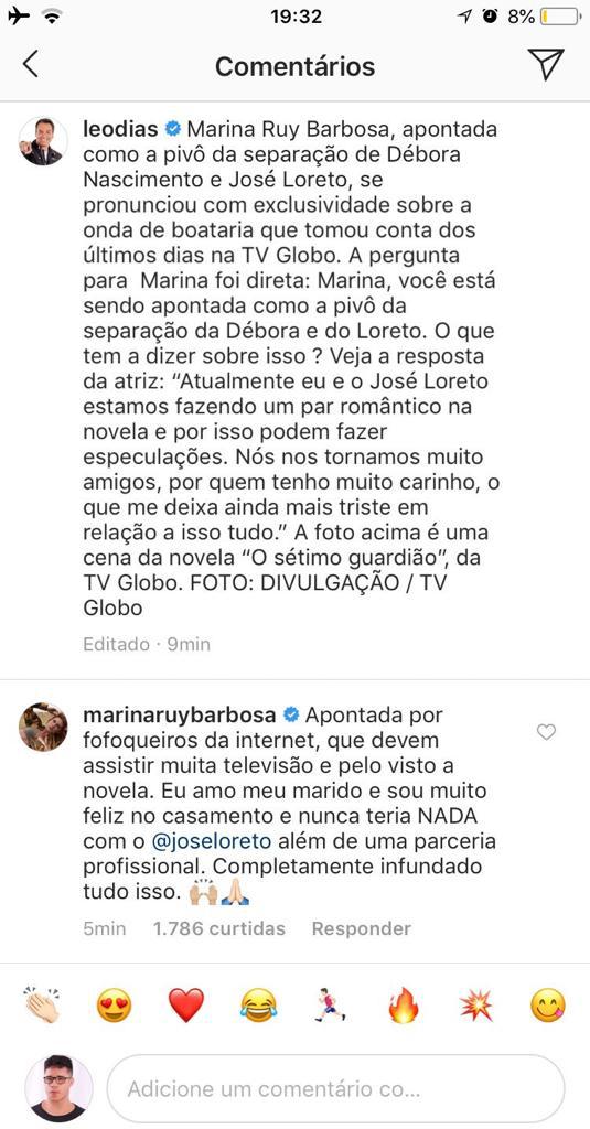 Marina Ruy Barbosa se posiciona no Instagram de Léo dia. (Foto: Reprodução/Instagram)