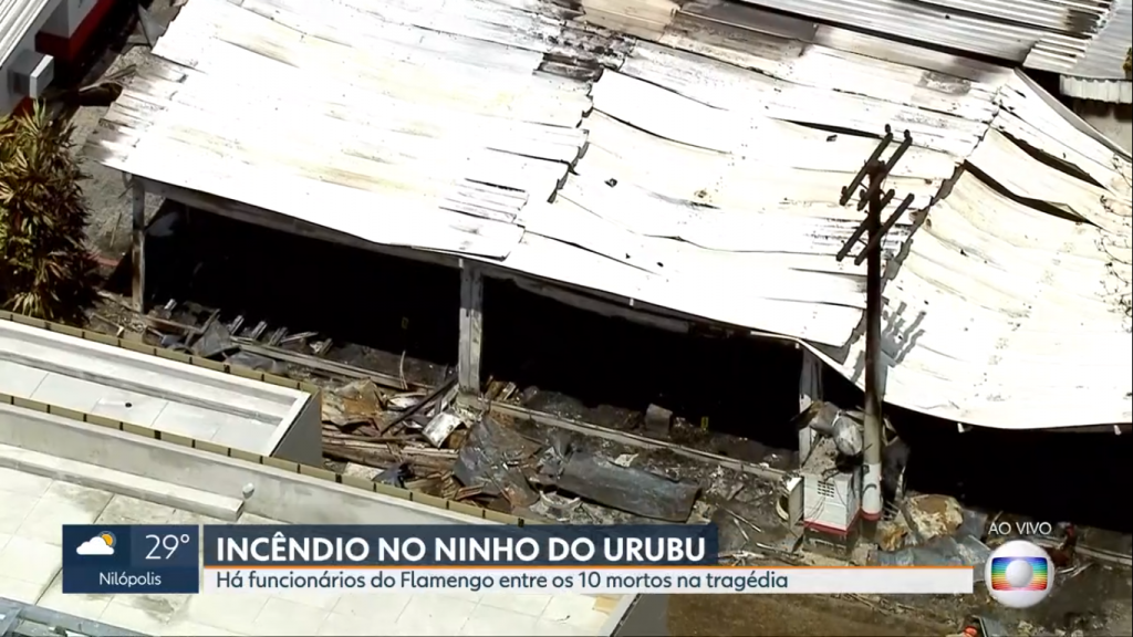 Tragédia no Centro de Treinamento do Flamengo deixou 10 mortos, entre jogadores e funcionários. Globo conseguiu que FlaxFlu fosse adiado (Foto: reprodução)