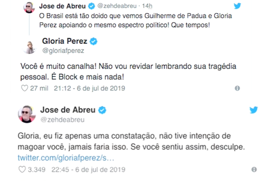 Glória Perez e José de Abreu em pé de guerra. (Foto: Reprodução/Montagem)