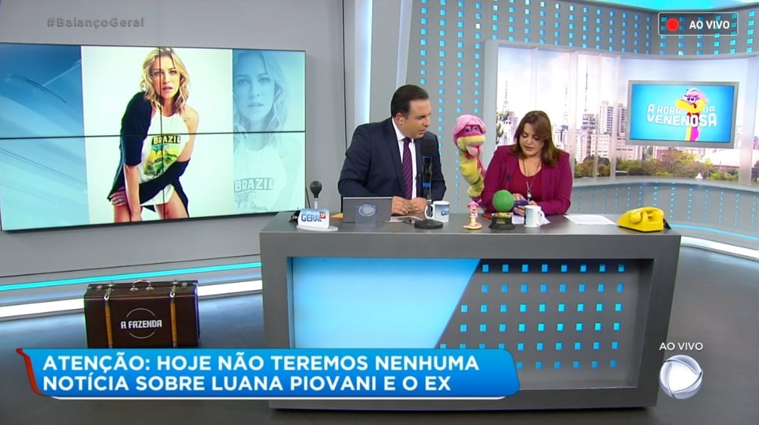 Gottino e Fabíola fizeram brincadeira com Luana Piovani ao vivo na Record. (Foto: Reprodução)