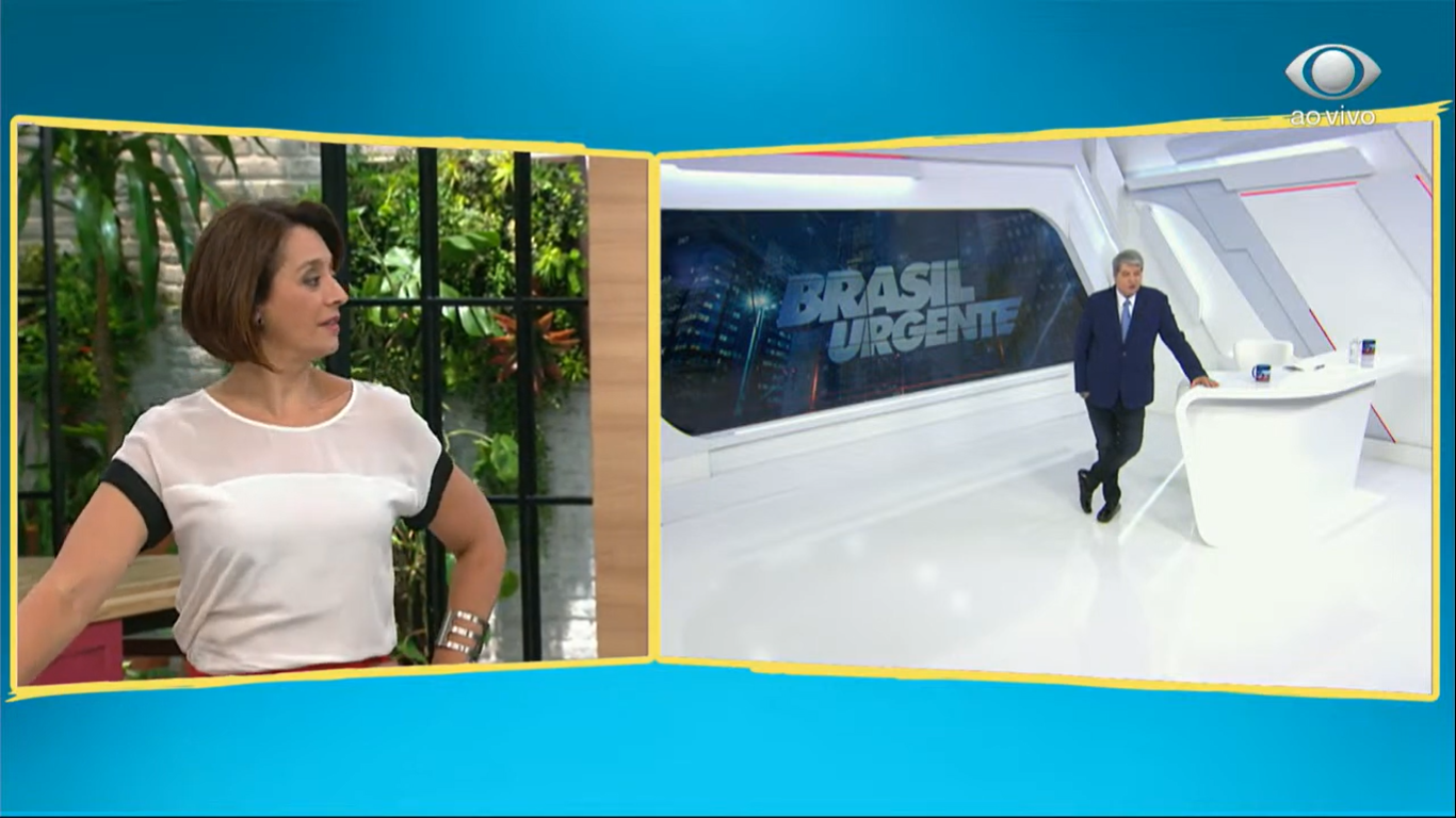 Catia Fonseca tentou finalizar o programa Melhor da Tarde, mas Datena ignorou ao vivo na Band (Créditos: Reprodução)