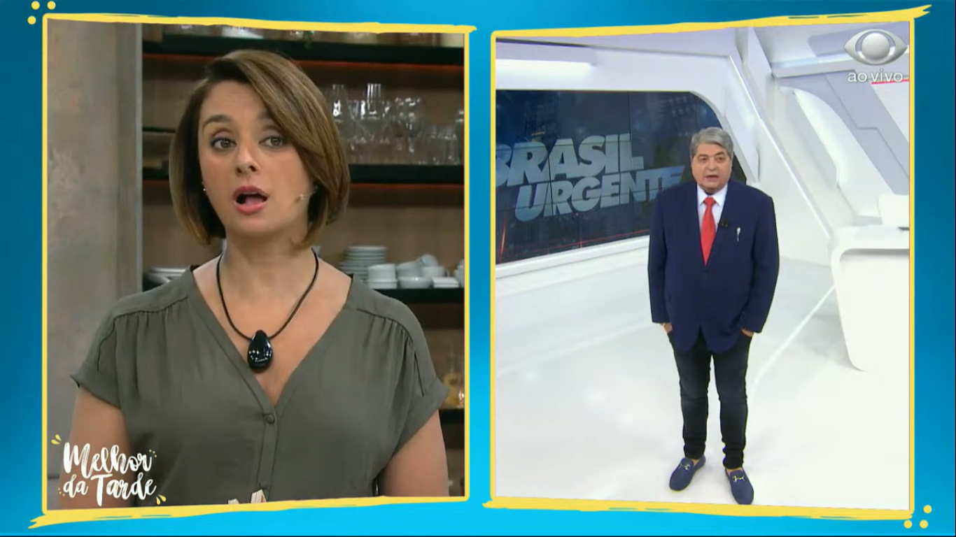 Catia Fonseca, do Melhor da Tarde, conversa com José Luiz Datena, do Brasil Urgente, ao vivo na Band (Créditos: Reprodução)