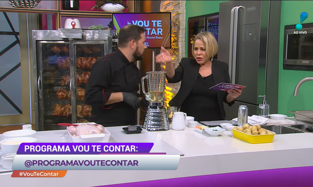 A apresentadora Claudete Troiano mandou o chef convidado da semana "calar a boca" ao vivo na RedeTV, durante o Vou Te Contar (Créditos: Reprodução)