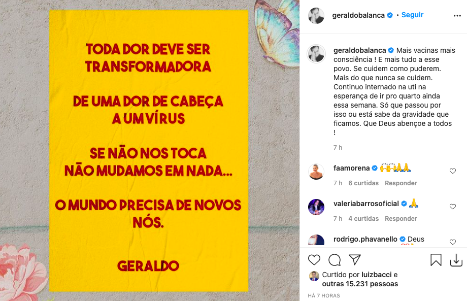 Textão do apresentador no Instagram (Foto: Reprodução)