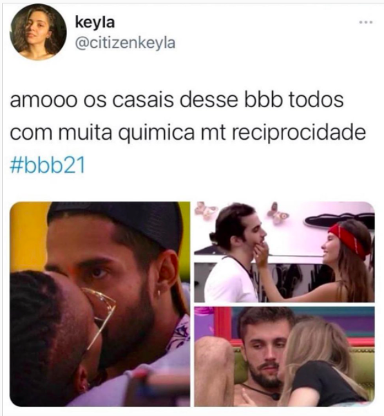 Usuária do Twitter ironiza os casais que passaram pelo BBB 21 (Foto: Reprodução)