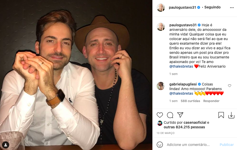 Em sua última publicação antes de ser internado, Paulo Gustavo comemorou aniversário do marido (Foto: Reprodução)