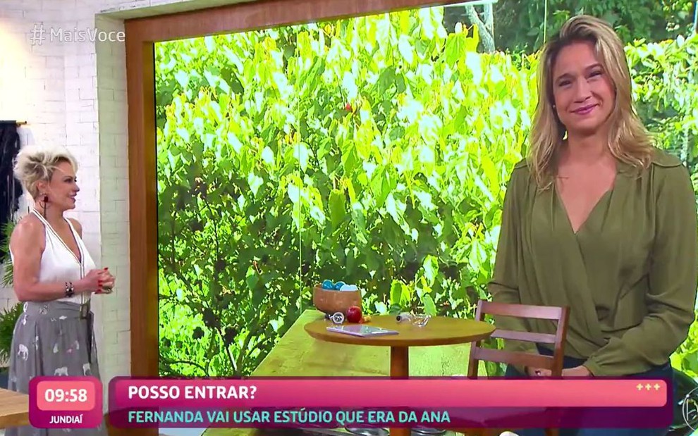 Fernanda Gentil 'invade' estúdio de Ana Maria Braga bem como mostrou novidades (Foto: Reprodução)