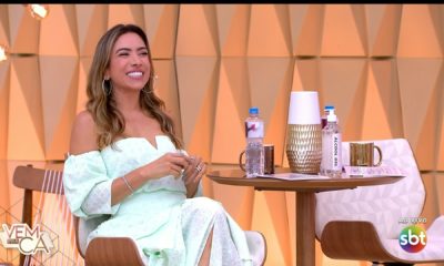 O programa Vem Pra Cá é comandado por Patricia Abravanel e Gabriel Cartolano, ao vivo no SBT (Créditos: Reprodução)