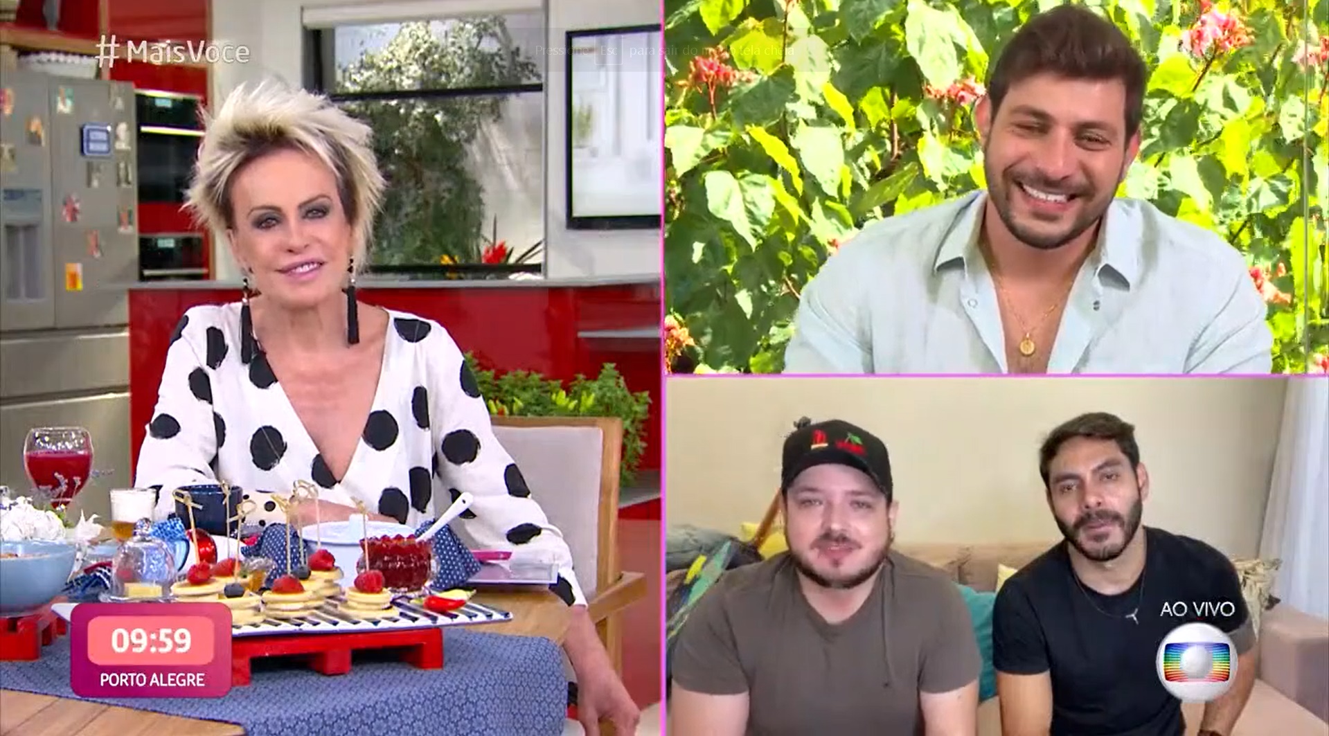 Caio foi surpreendido com Israel e Roldoffo no 'Mais Você', de Ana Maria Braga (Foto: Reprodução)