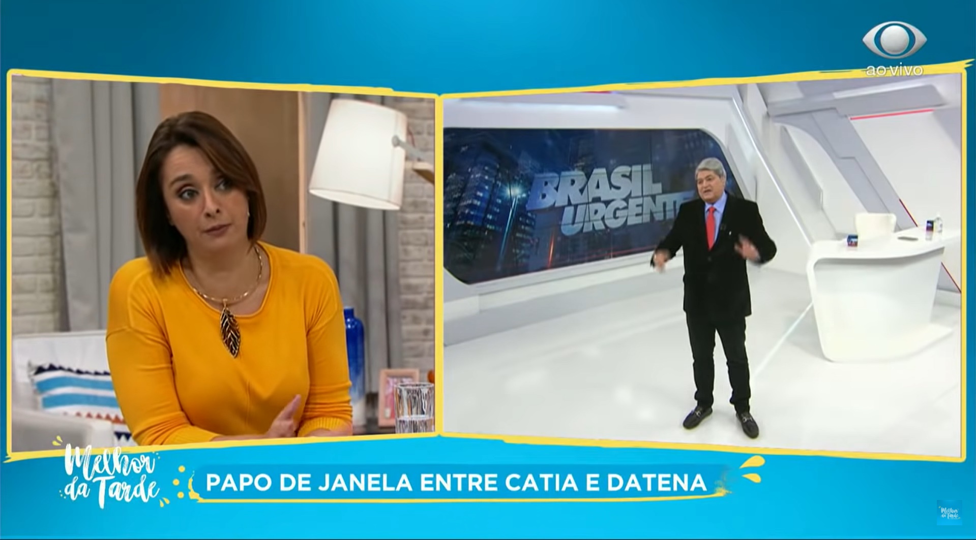 Catia Fonseca e Datena durante o 'Papo de Janela', ao fim do 'Melhor da Tarde' (Foto: Reprodução)