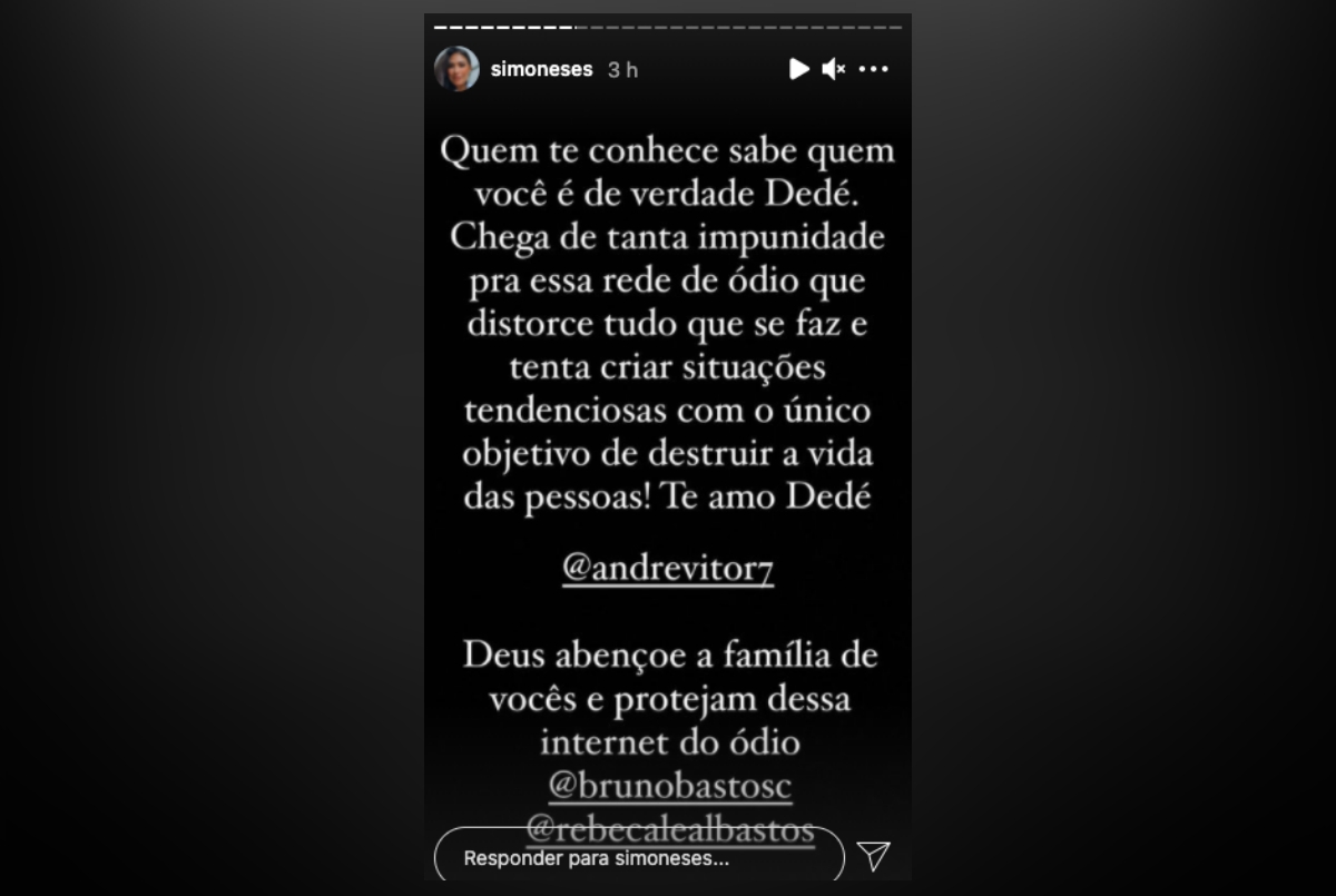 Declaração de Simone em seu Instagram Stories (Foto: Reprodução)