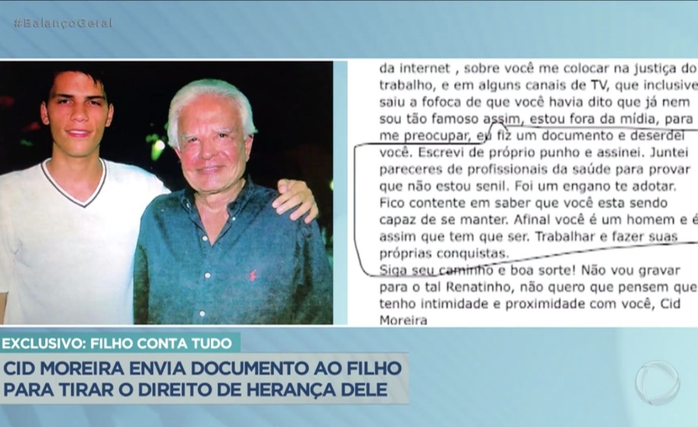 Filho de Cid Moreira lhe acusou na mídia (Foto: Reprodução/Record)