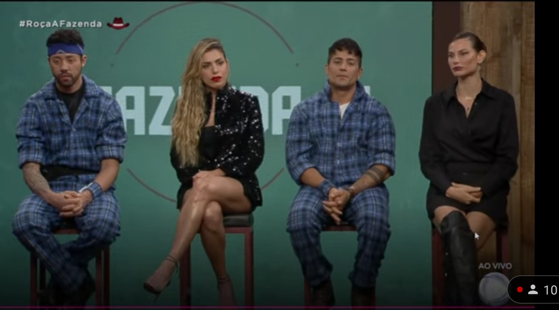 Rico, Erika, Tiago e Erika (Reprodução: Playplus) Agora estão na quarta roça da Fazenda; Rico, Erika, Tiago e Dayane Mello(Reprodução: Playplus)