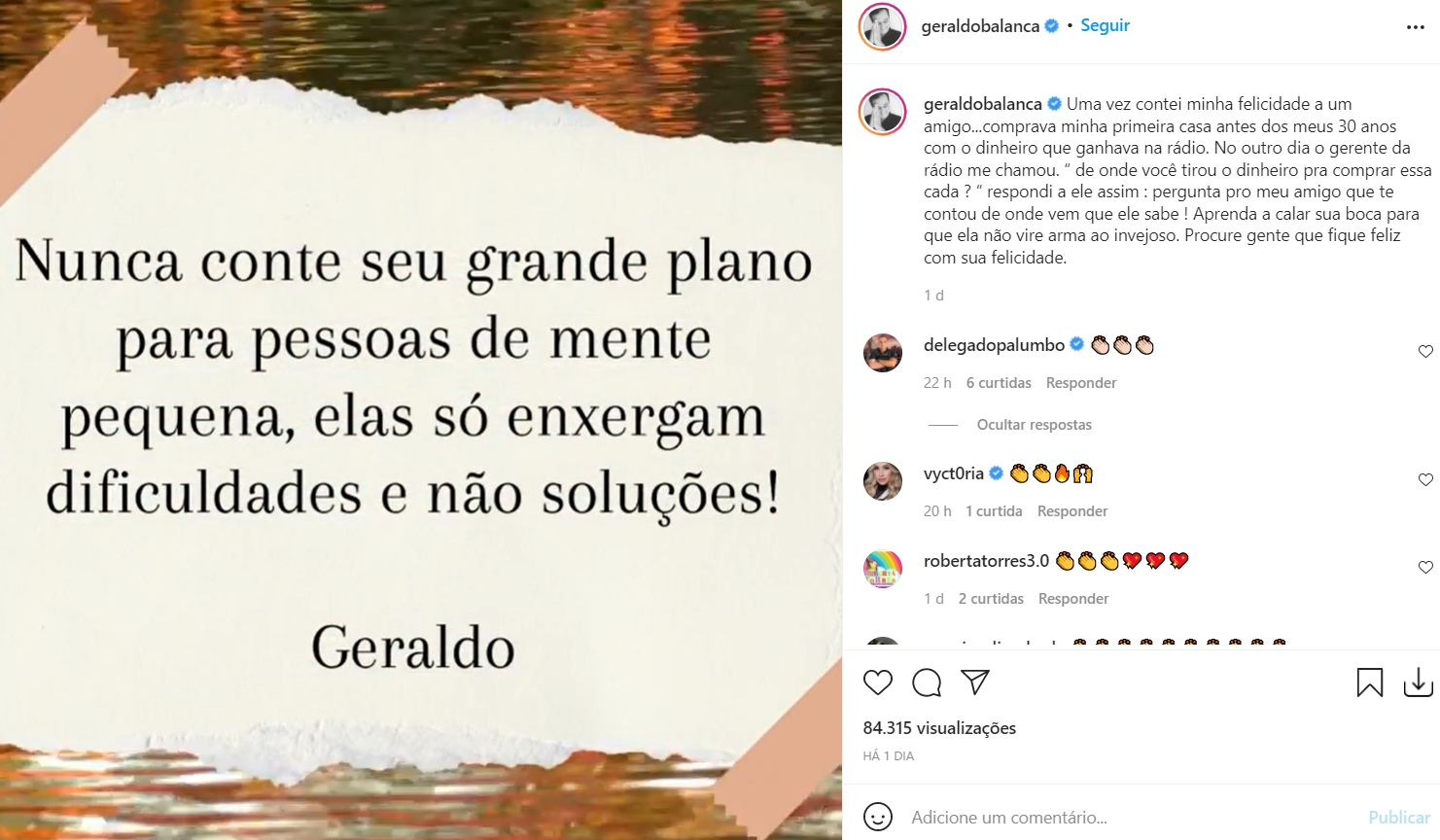 Geraldo Luís relembrou uma situação de sua vida (Foto: Reprodução)