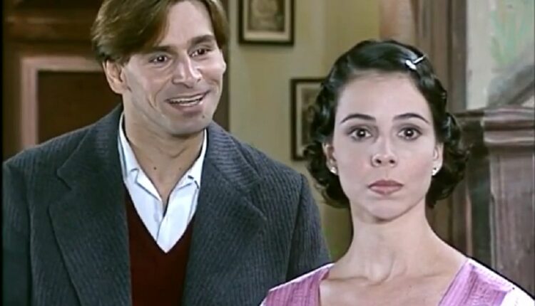 Celso (Murilo Rosa) e Candoca (Míriam Freeland) em cena na novela O Cravo e a Rosa (Créditos: Reprodução/TV Globo)