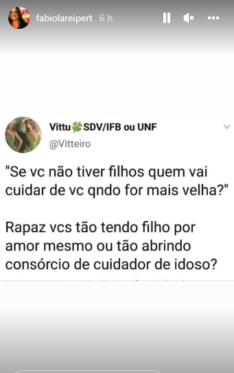 Fabíola Reipert compartilhou indireta nas redes sociais (Créditos: Reprodução/Instagram)