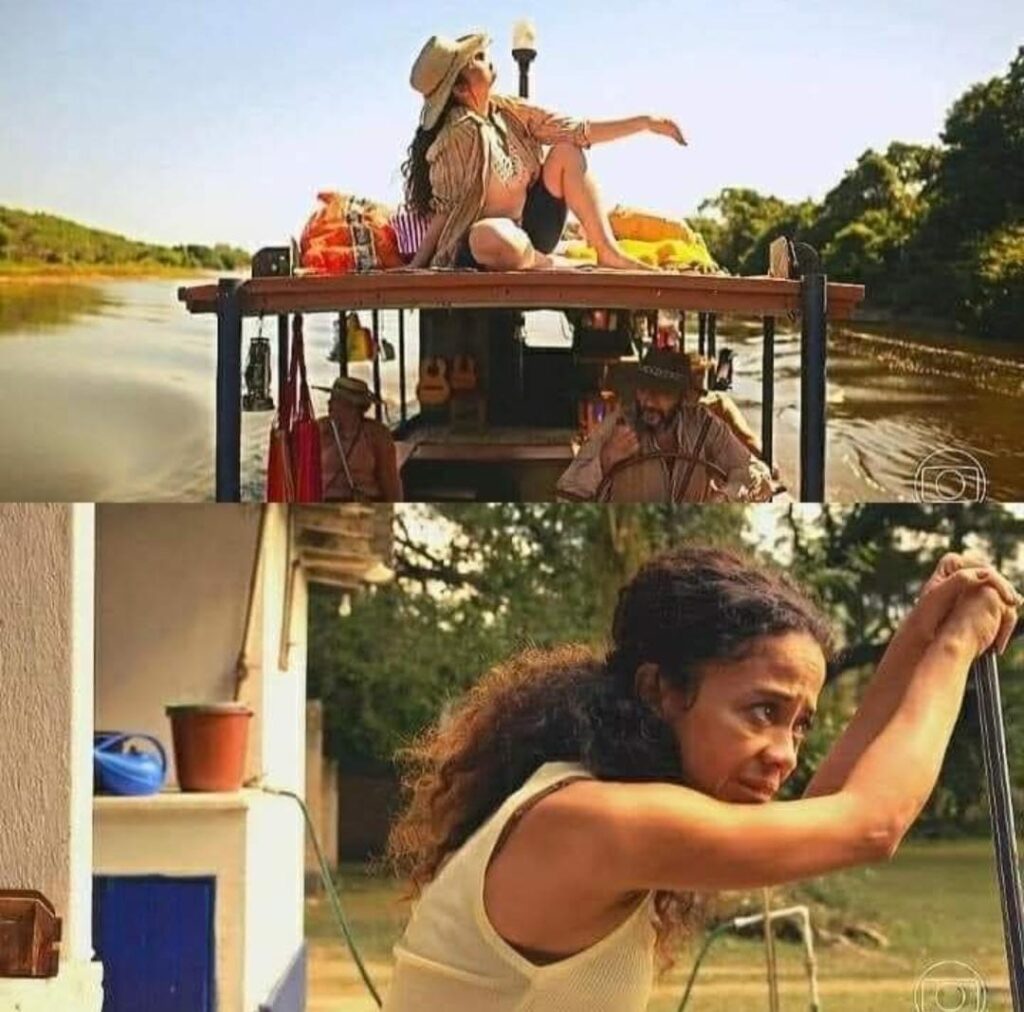 Aliás, Pantanal exibiu os "dois lados da moeda". Maria livre do relacionamento tóxico e Zuleica assumindo o lugar triste que Maria viveu (Foto: Reprodução)
