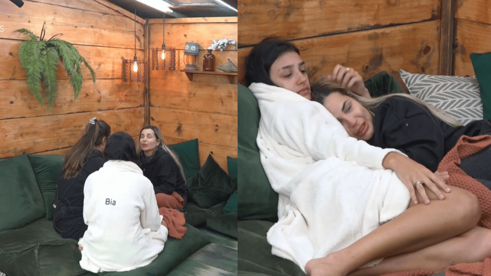 Após discutir com Deborah, Deolane precisou ser consolada por Bia e Pétala na casa da árvore de A Fazenda 2022 (Foto: Reprodução)