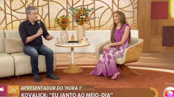 Em suma, Roberto Kovalick deixa Patrícia Poeta constrangida durante o programa Encontro, da Globo. Foto/Reprodução: Web. 